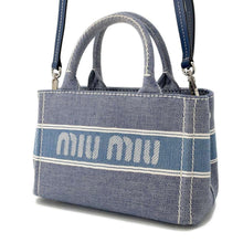 将图像加载到图库查看器中，MIUMIU Logo 2WAY Handbag Light Blue/White5BA253 Canvas Leather
