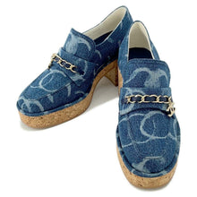 Load image into Gallery viewer, CHANEL CC logo loafers BlueG45142 Denim Size 36 1/2C
