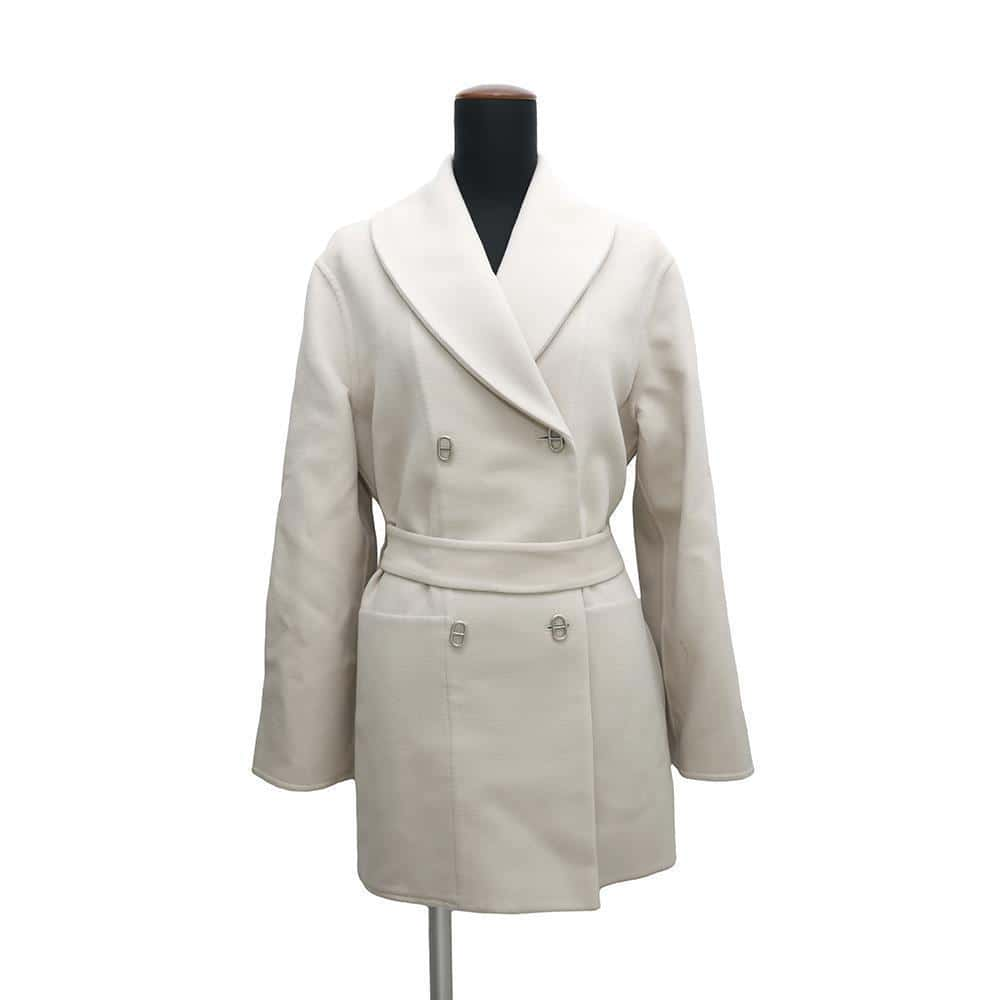 HERMES Chaine d'Ancre Coat Size 36 Light Gray Wool 100%