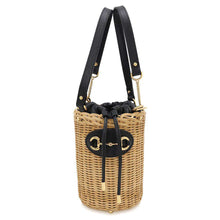 Load image into Gallery viewer, GUCCI Horsebit basket bucket bag Beige/Black649852 Straw Leather

