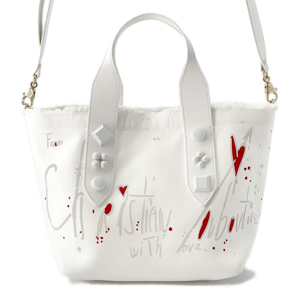 Christian Louboutin 2WAYHandbag White3215121 Canvas Leather Size Medium