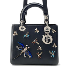 将图像加载到图库查看器中，Dior Lady Dior 2WAYHandbag Black Leather Rhinestone
