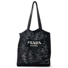 将图像加载到图库查看器中，PRADA Tote Bag Black1BG393 Raffia
