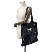 将图像加载到图库查看器中，PRADA Tote Bag Black1BG393 Raffia
