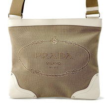 将图像加载到图库查看器中，PRADA Logo Shoulder Bag White/BeigeBT0536 Canvas Leather
