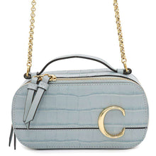 将图像加载到图库查看器中，Chloe Chloe C Mini Vanity Bag Light BlueCHC20SS225A87 Embossed Leather
