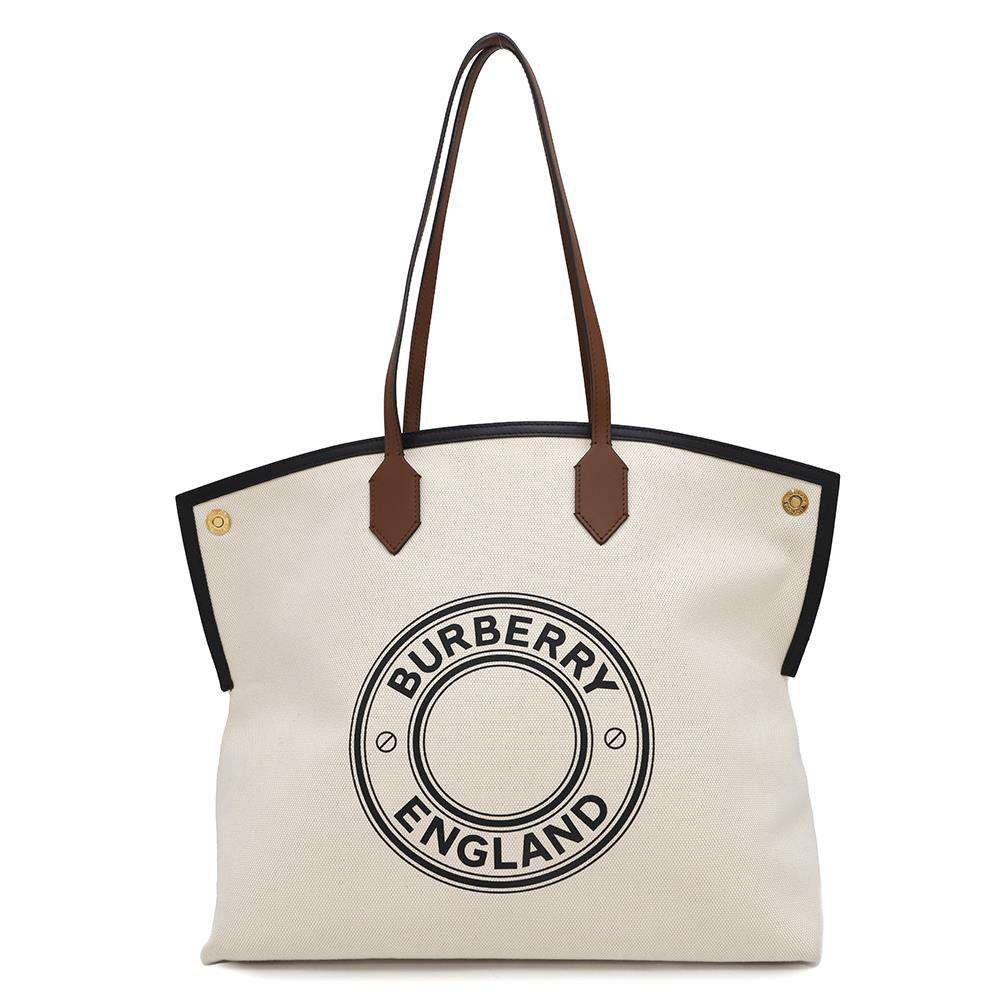 BURBERRY Society Beige8032162 Canvas Leather Size Large