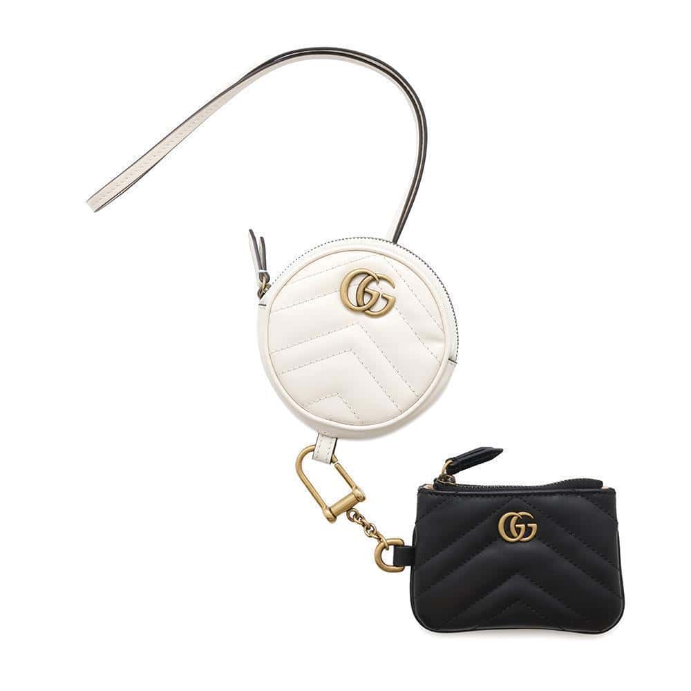 GUCCI GG Marmont Coin purse White/Black698787 Leather