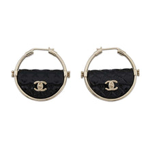 Load image into Gallery viewer, CHANEL CC Logo hoop earrings BlackAB9850 Metal
