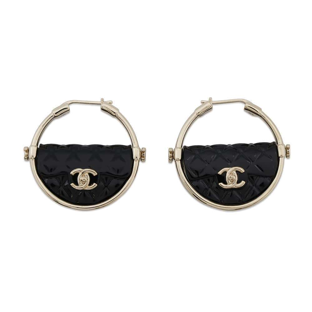 CHANEL CC Logo hoop earrings BlackAB9850 Metal