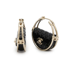 Load image into Gallery viewer, CHANEL CC Logo hoop earrings BlackAB9850 Metal
