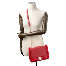 Load image into Gallery viewer, Ferragamo Vara Ribbon Fringe ChainShoulder Bag Red Leather
