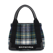 将图像加载到图库查看器中，BALENCIAGA Navy Cabas XS Green/Black390346 Wool  Canvas
