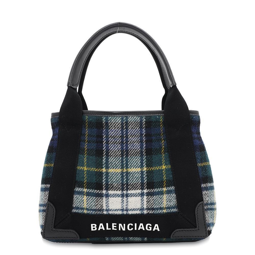 BALENCIAGA Navy Cabas XS Green/Black390346 Wool  Canvas