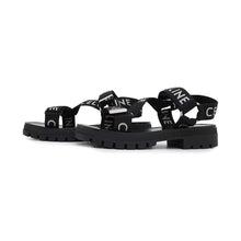 将图像加载到图库查看器中，CELINE Leo Strappy Sandals Black346742208C Canvas Leather Rubber Size 41
