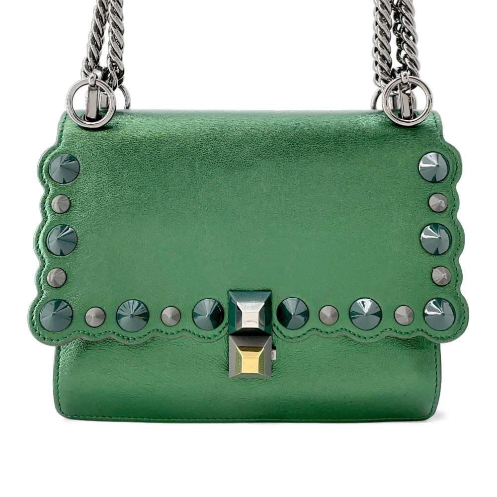 FENDI Canai Metallic Shoulder Bag Green8M0381 Leather Ruthenium Size Small