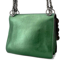 将图像加载到图库查看器中，FENDI Canai Metallic Shoulder Bag Green8M0381 Leather Ruthenium Size Small
