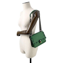 将图像加载到图库查看器中，FENDI Canai Metallic Shoulder Bag Green8M0381 Leather Ruthenium Size Small
