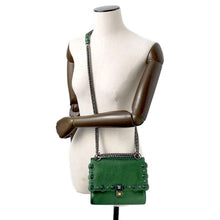 Load image into Gallery viewer, FENDI Canai Metallic Shoulder Bag Green8M0381 Leather Ruthenium Size Small
