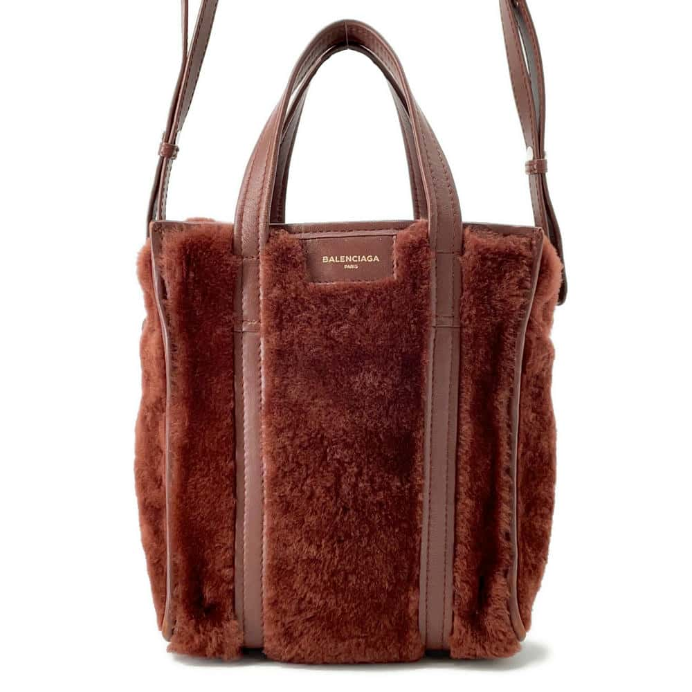 BALENCIAGA Bazar shopper Brown452458 Fur Leather