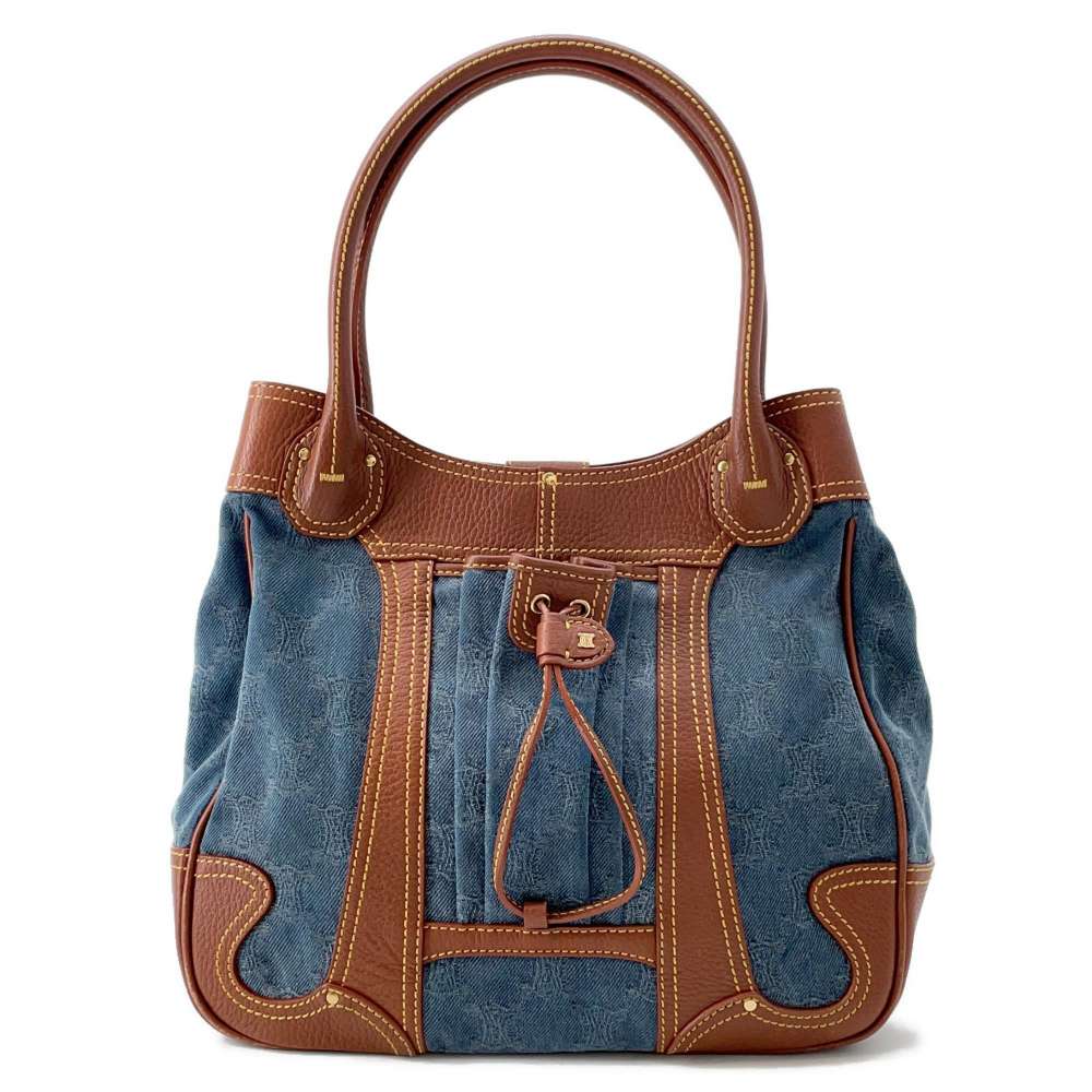 CELINE Macadam Pattern Tote Blue/Brown Canvas Leather