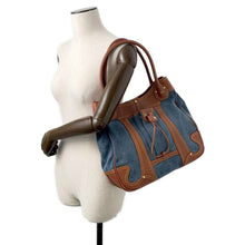 Load image into Gallery viewer, CELINE Macadam Pattern Tote Blue/Brown Canvas Leather
