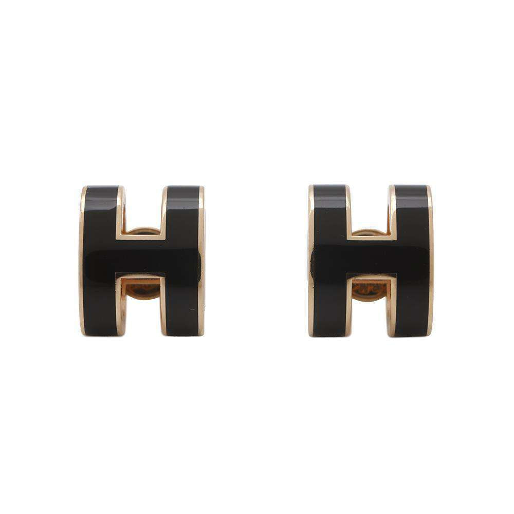 HERMES Pop Ash Earrings Black Metal Lacquer