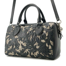 将图像加载到图库查看器中，GUCCI Arabesque 2way Travel Bag Black/Beige409529 GG SupremeCanvas Leather
