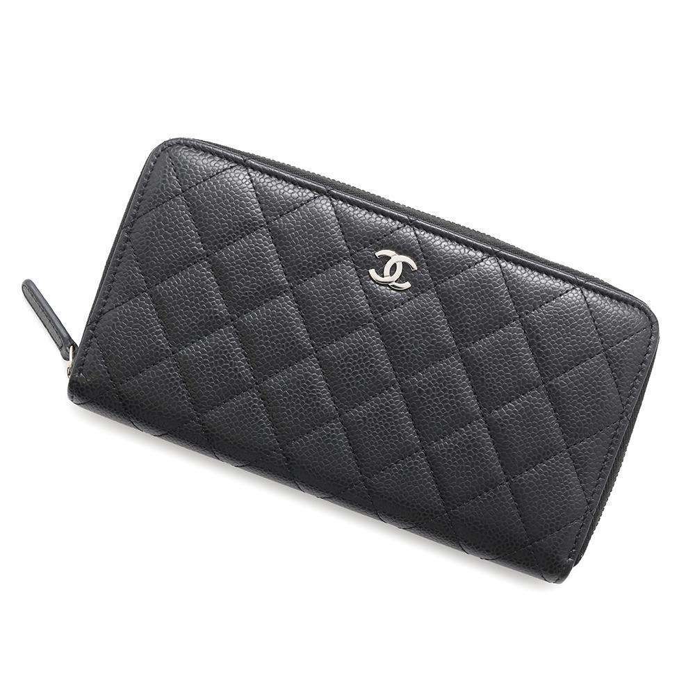 CHANEL Matelasse long zip wallet BlackAP0242 Caviar Leather