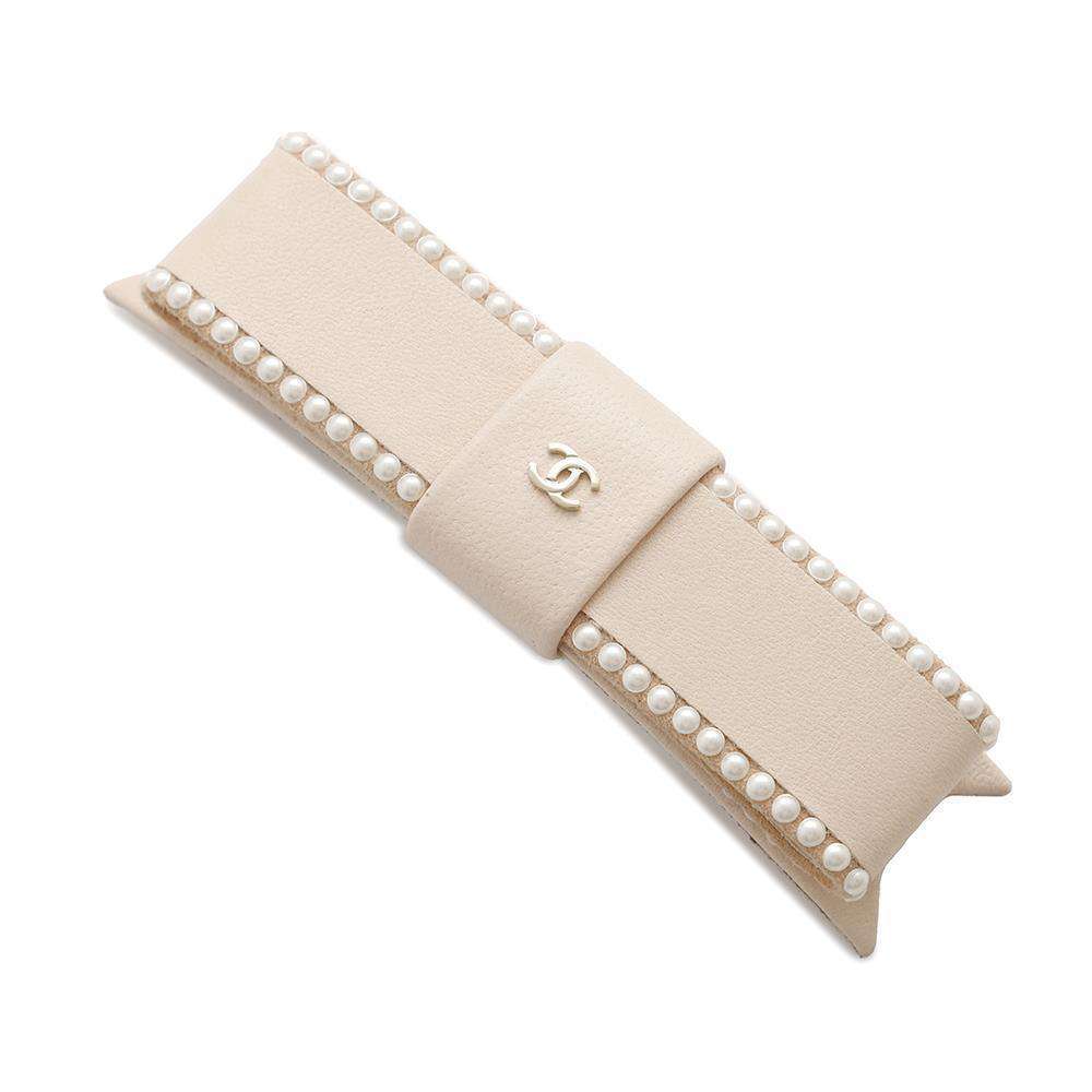 CHANEL Ribbon motif barrette BeigeAA9134 Lambskin Faux Pearl