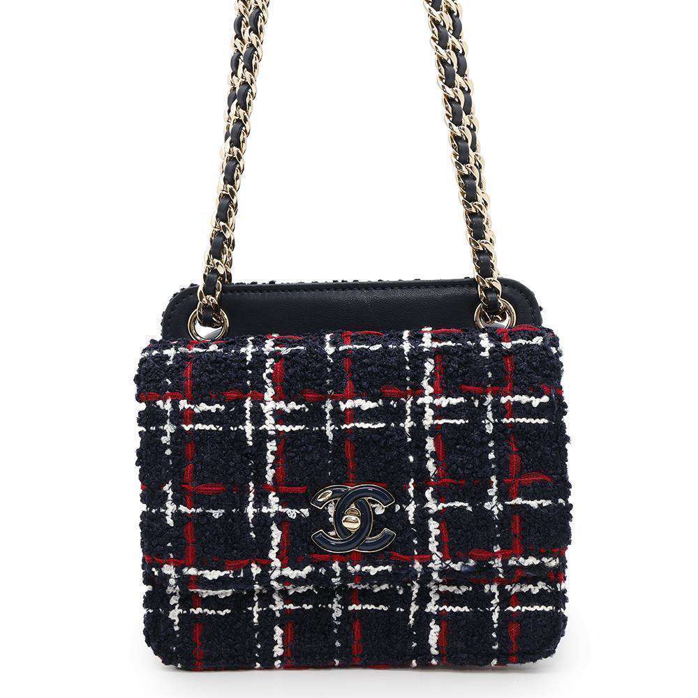 CHANEL Matelasse ChainShoulder Bag Navy Tweed Lambskin