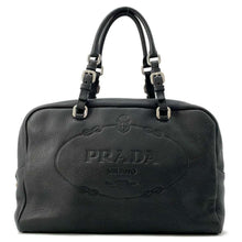 将图像加载到图库查看器中，PRADA Embossed Logo Travel Bag BlackBR3089 Leather
