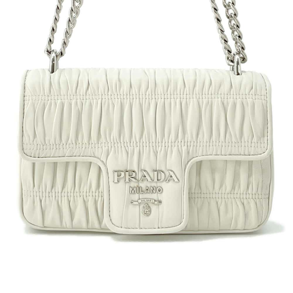 PRADA Gathered ChainShoulder White1BD140 Leather