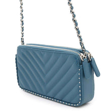 Load image into Gallery viewer, CHANEL Chevron Chain Wallet Blue Green Lambskin
