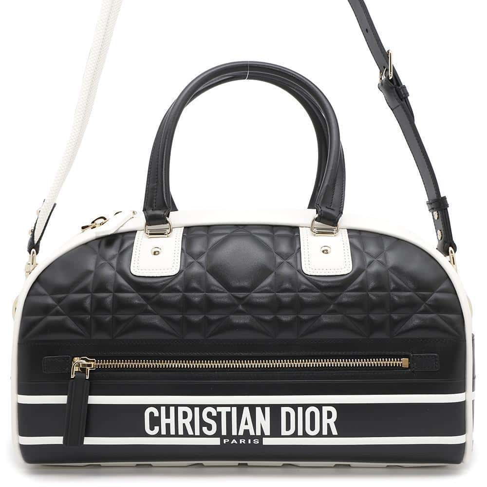 Dior Vibe Macrocannage Bowling Bag Black/WhiteM6202OFCA Leather Size Medium