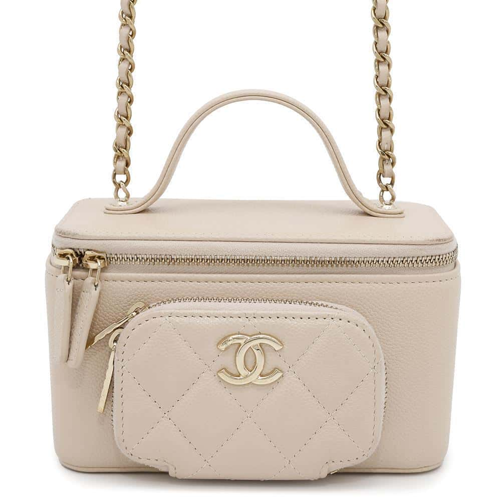 CHANEL Matelasse 2WAY Chain Vanity Bag BeigeAP2912 Caviar Leather