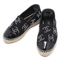 Load image into Gallery viewer, CHANEL CC Logo Pearl espadrilles BlackG38628 Jersey Patent Leather Size 36C
