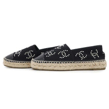 Load image into Gallery viewer, CHANEL CC Logo Pearl espadrilles BlackG38628 Jersey Patent Leather Size 36C
