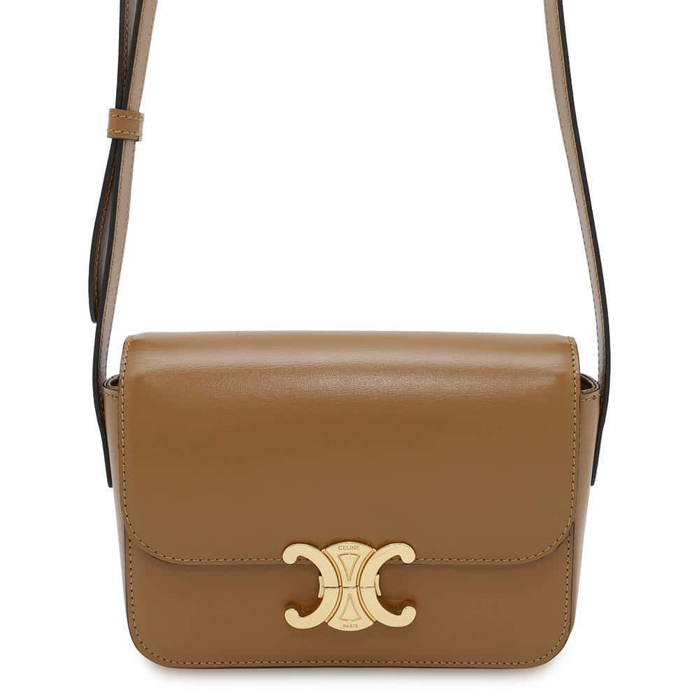 CELINE Triomphe Shoulder Camel191903BF4 Calf Leather Size Nano