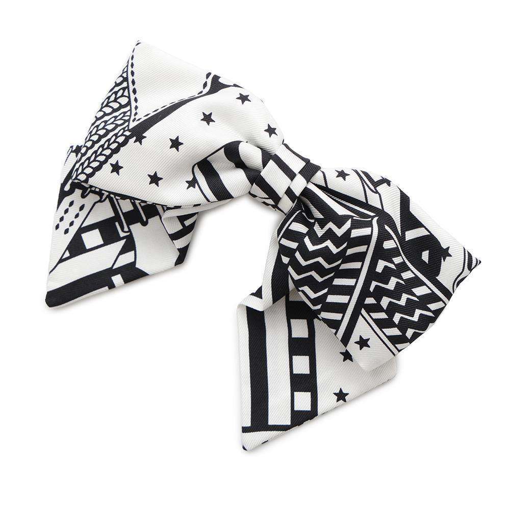 HERMES Grenelle Zig Zag Barrette Size PM Black/WhiteH241015G Silk100%