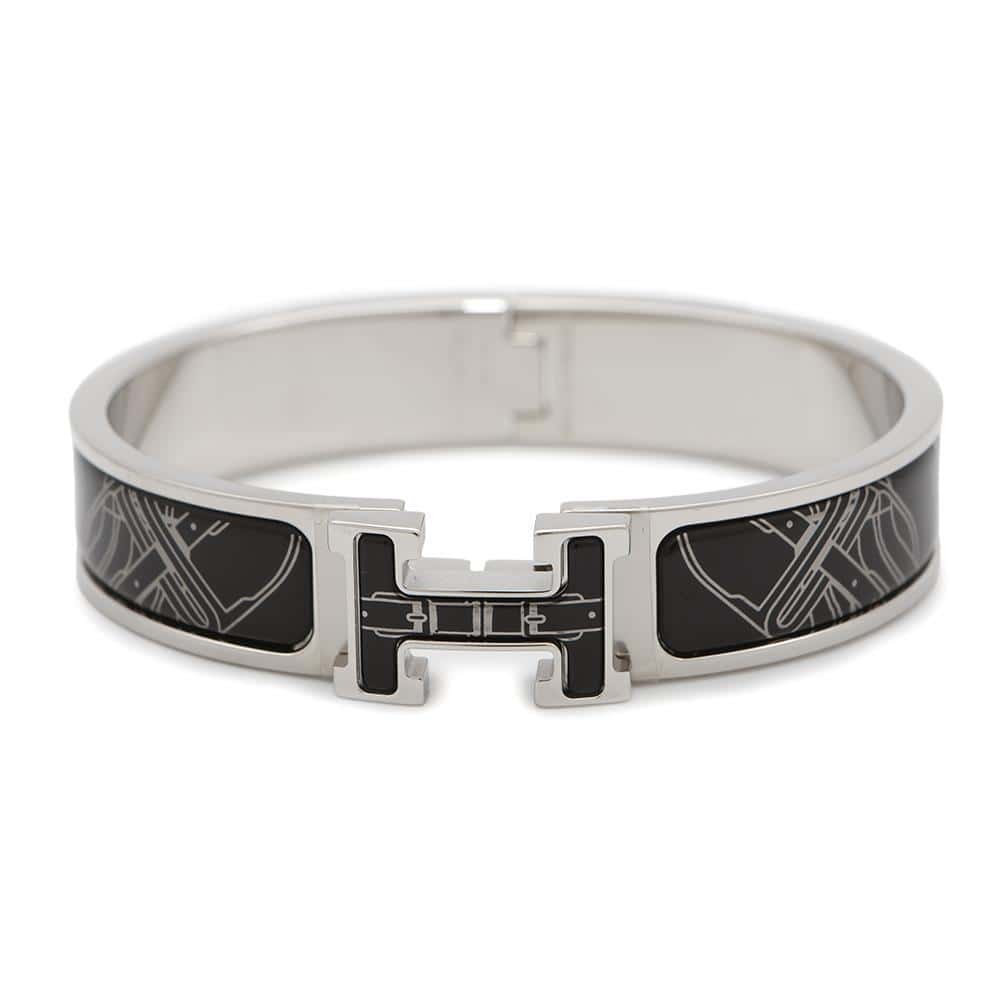 HERMES Clic Clac H Size PM Black/Silver Enamel Metal