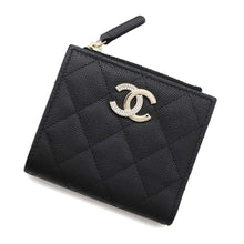 将图像加载到图库查看器中，CHANEL Small Wallet Logo Rhinestone BlackAP4174 Caviar Leather
