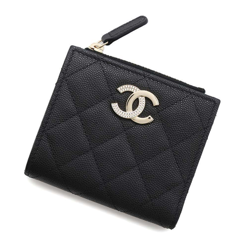 CHANEL Small Wallet Logo Rhinestone BlackAP4174 Caviar Leather