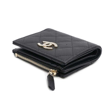 将图像加载到图库查看器中，CHANEL Small Wallet Logo Rhinestone BlackAP4174 Caviar Leather
