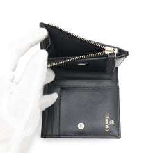 将图像加载到图库查看器中，CHANEL Small Wallet Logo Rhinestone BlackAP4174 Caviar Leather
