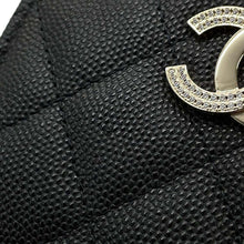 将图像加载到图库查看器中，CHANEL Small Wallet Logo Rhinestone BlackAP4174 Caviar Leather
