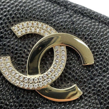 将图像加载到图库查看器中，CHANEL Small Wallet Logo Rhinestone BlackAP4174 Caviar Leather
