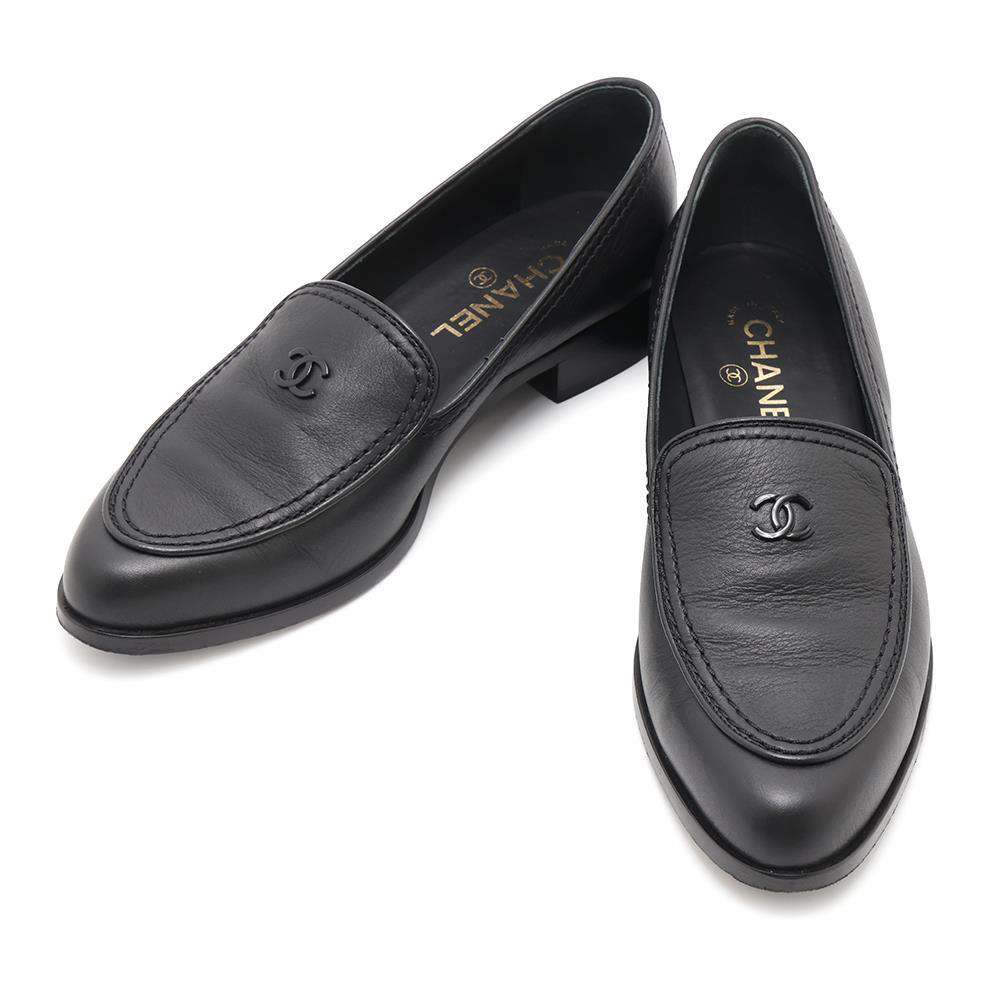 CHANEL CC logo loafers BlackG36717 Leather Size 38H