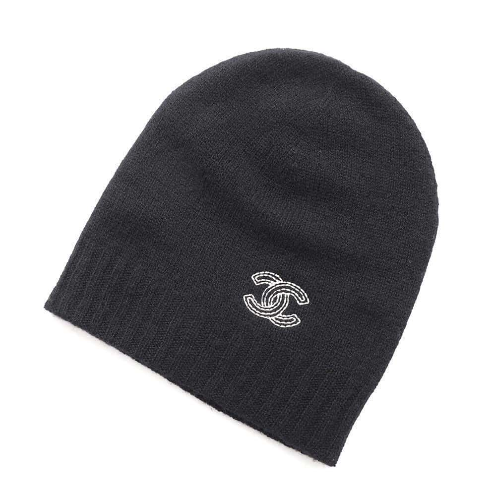 CHANEL CC Logo knit cap Black Cashmere100%