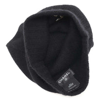 将图像加载到图库查看器中，CHANEL CC Logo knit cap Black Cashmere100%
